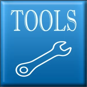 Blue button labeled "TOOLS" with an icon of a wrench.